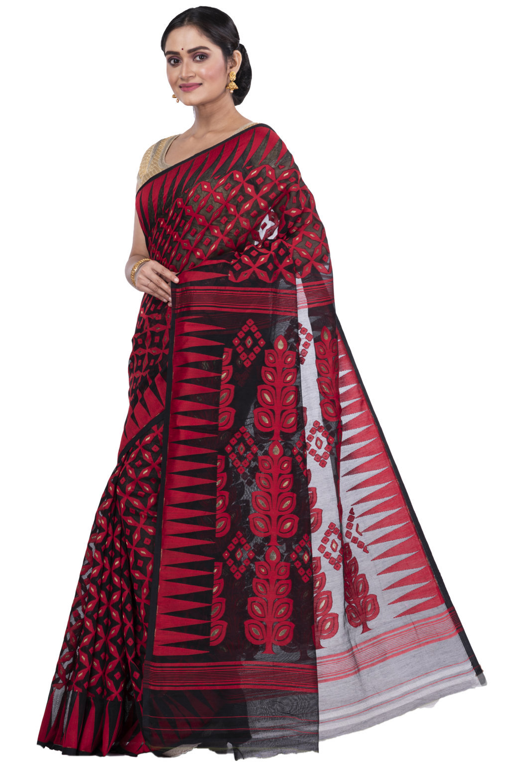 Marun Pure Cotton Minakari_Jmdni Jamdani Saree (692)